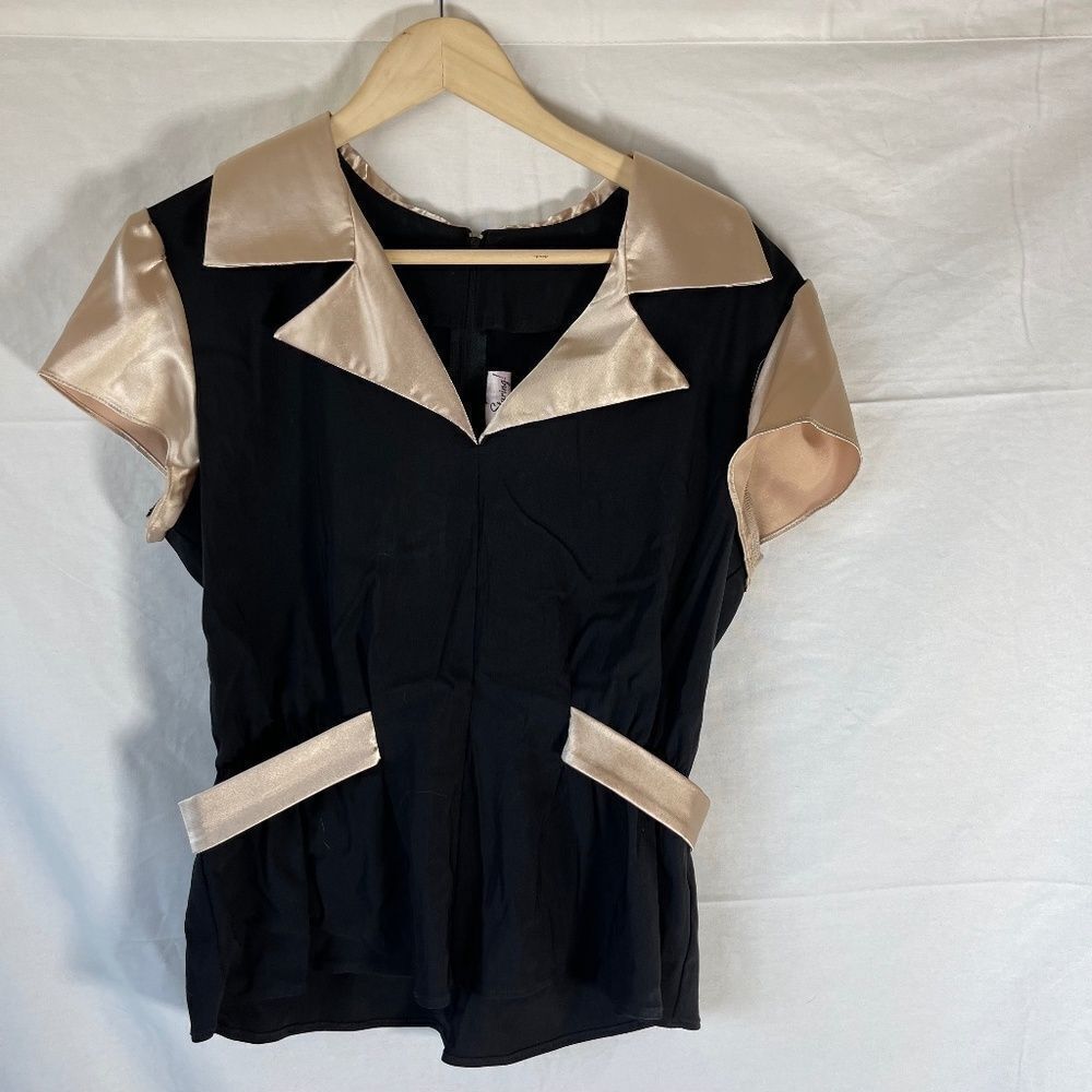 Stop Staring! Black And Gold Retro Style Top Sz‎ XL